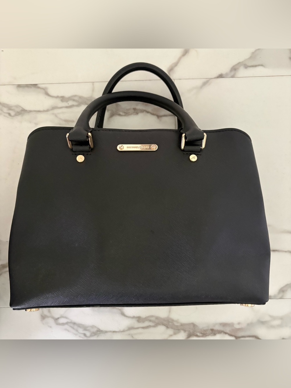 Michael Kors Black Saffiano Double-Handle Satchel with Gold Hardware